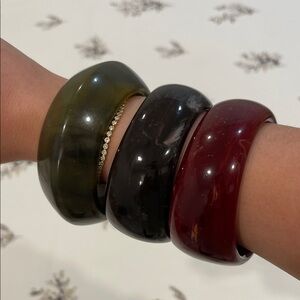 Zara Olive Green, Black & Burgundy Resin Bangle Trio